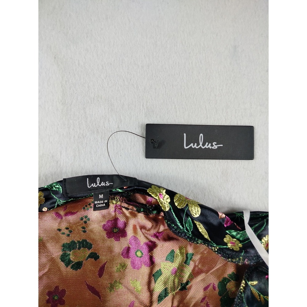 Lulus Midi Dress Women Medium Make a Move Black Satin Floral Jacquard Strapless - Picture 4 of 10